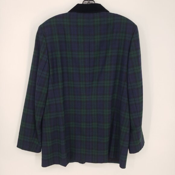 Talbots Vintage Wool Blackwatch Plaid Long Blazer Jacket 10 Velvet  Green Blue - Picture 2 of 8